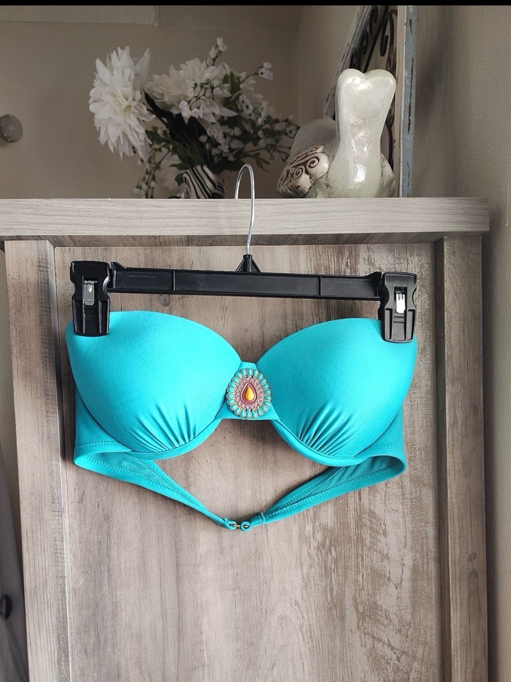 Xhilaration Turquoise Strapless Push-Up Bandeau with Decorative Center